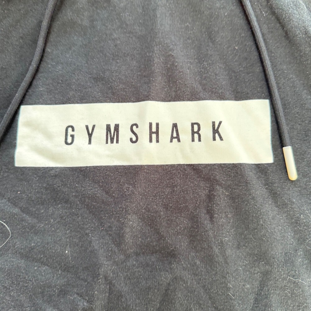 Gymshark Mens Black Box Logo Pullover Hoodie Raglan Sleeve Sweatshirt Size M - Picture 2 of 5